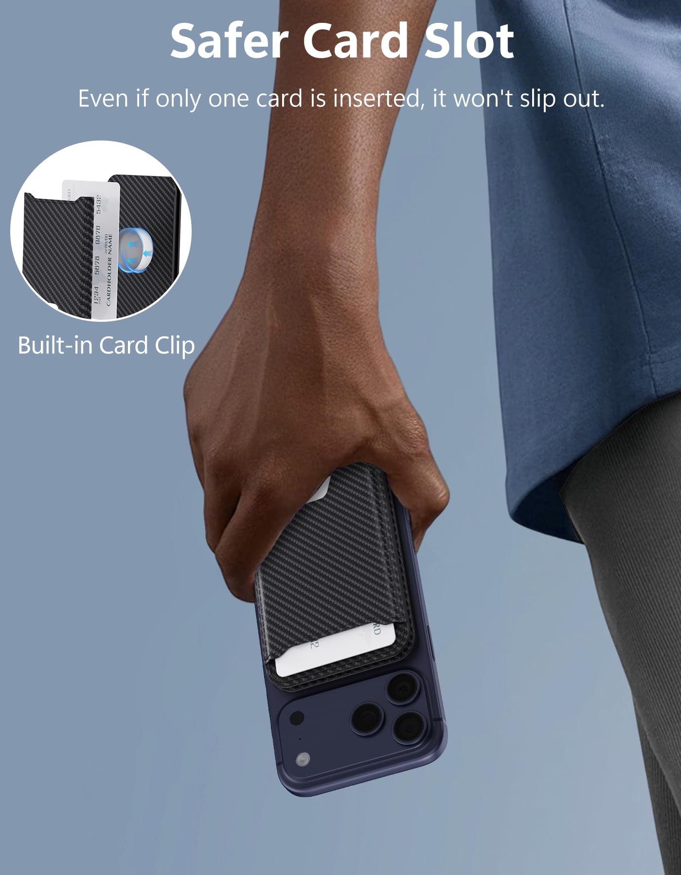 TopMade for MagSafe Wallet with Adjustable Stand, Magnetic Phone Card Holder for iPhone 17/16/15/14/13/12 Series, RFID Blocking Premium Leather, ID Window, Holds 5 Cards, Black Carbon Fiber