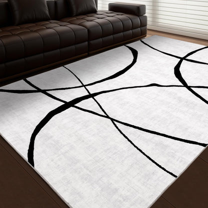 YIHOUSE 6'x9' Black and White Rug- Washable Area Rug for Living Room Bedroom, Large Modern Non-Slip Ultra-Thin Rug Home Decor,Curve,6x9ft
