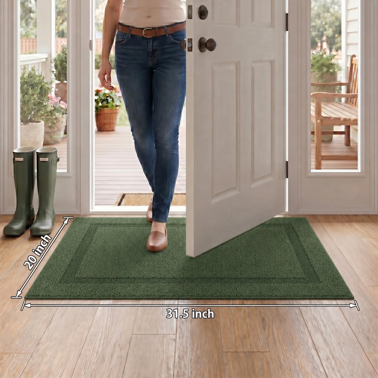 Indoor Door Mat 20 x 31 Inch, Forest Green Entryway Rug, Absorbent Non-Slip Washable Floor Mat for Front Door, Muddy Shoes and Dogs