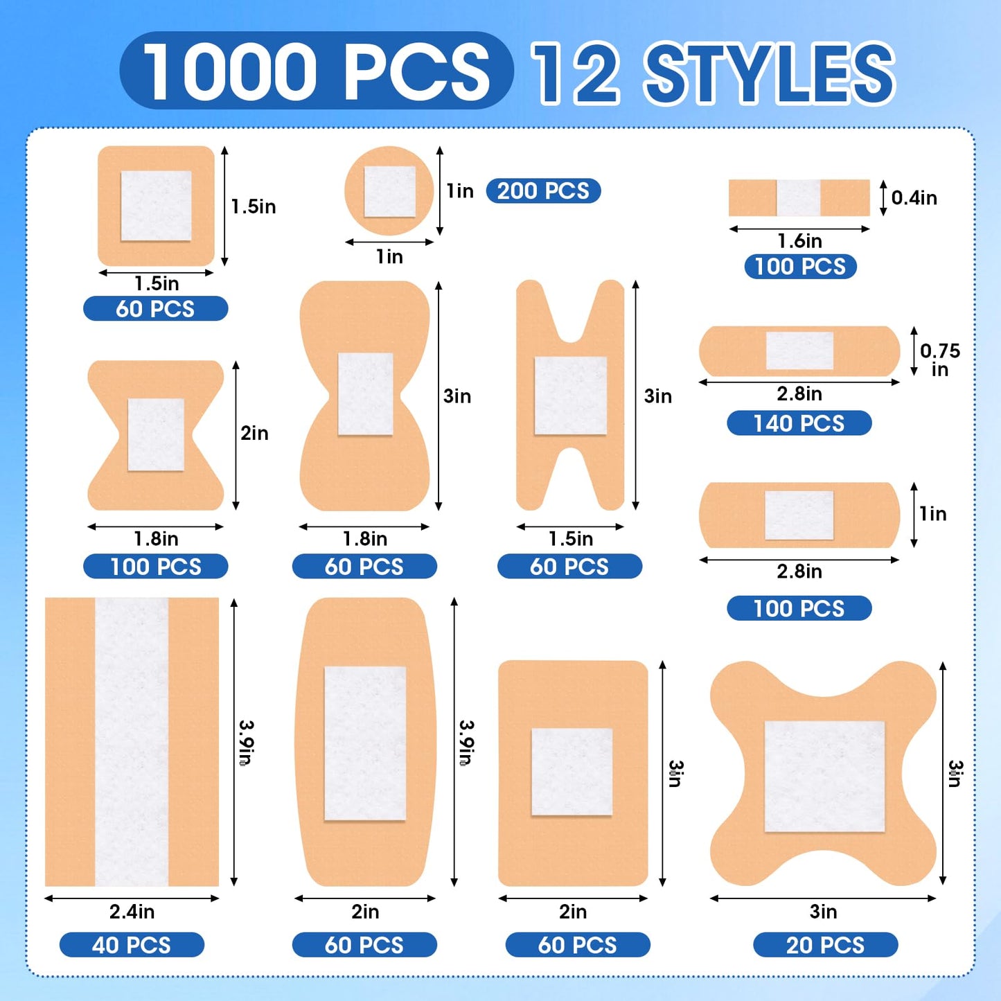 CXYARY 1000 Counts Assorted Bandages Bulk Variety Pack,12 Styles Flexible Heavy Duty Waterproof Bandages Individually Wrapped Used for Emergency Treatment and Skin Wound Care, Latex Free