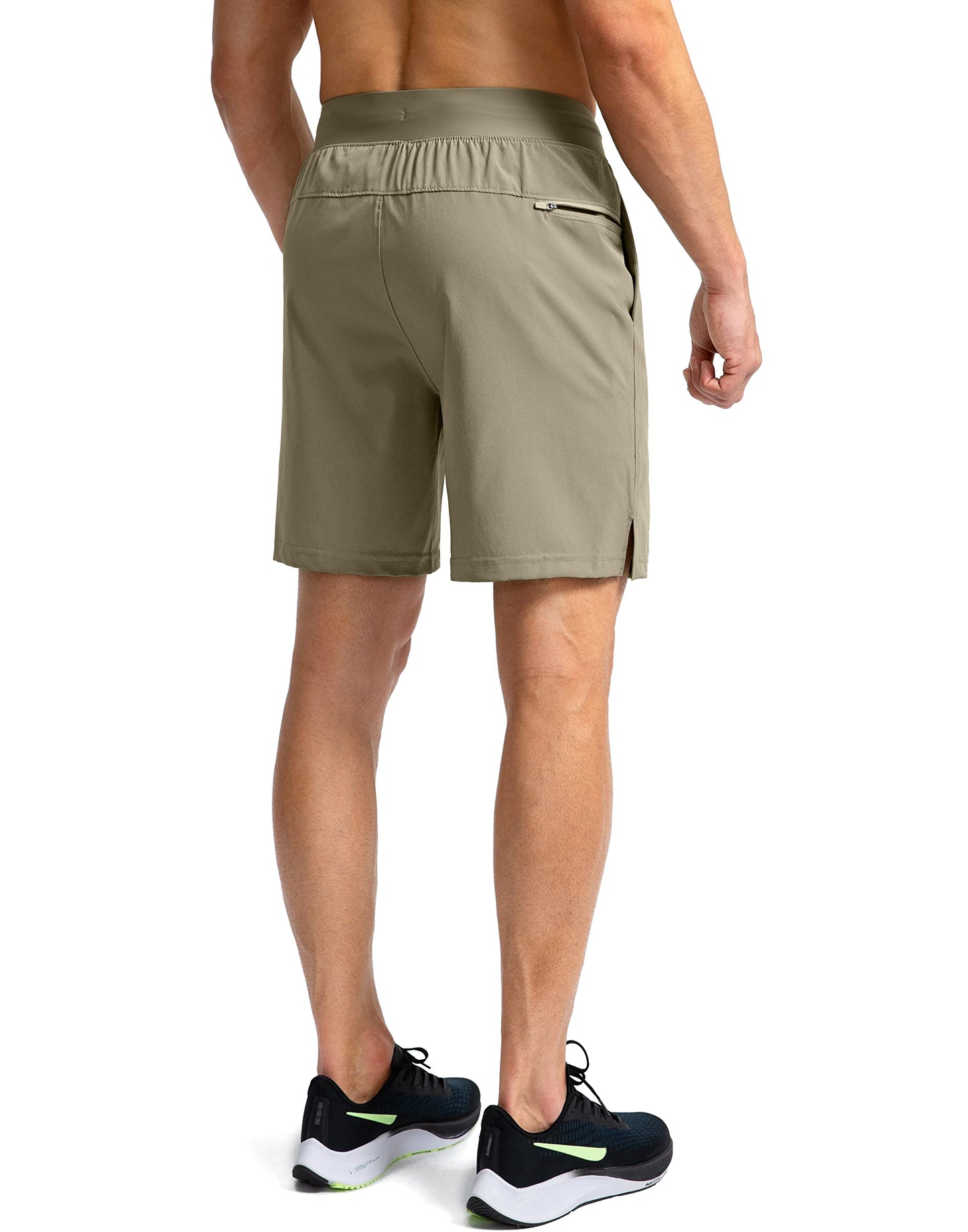 Soothfeel Men's Running Shorts with Zipper Pockets 7 Inch Lightweight Quick Dry Gym Athletic Workout Shorts for Men (Dusty Khaki, 3XL)