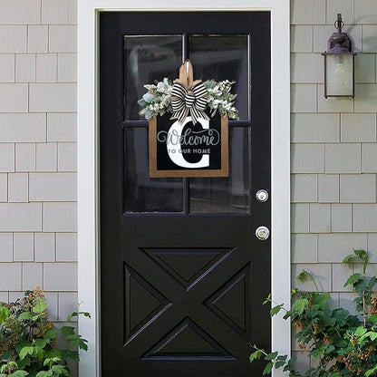 16'' Personalized Last Name Welcome Sign, Door Wreaths for Front Door Outside, Spring Wreath for Front Door Decor, Farmhouse New Home Gifts for Home (C)