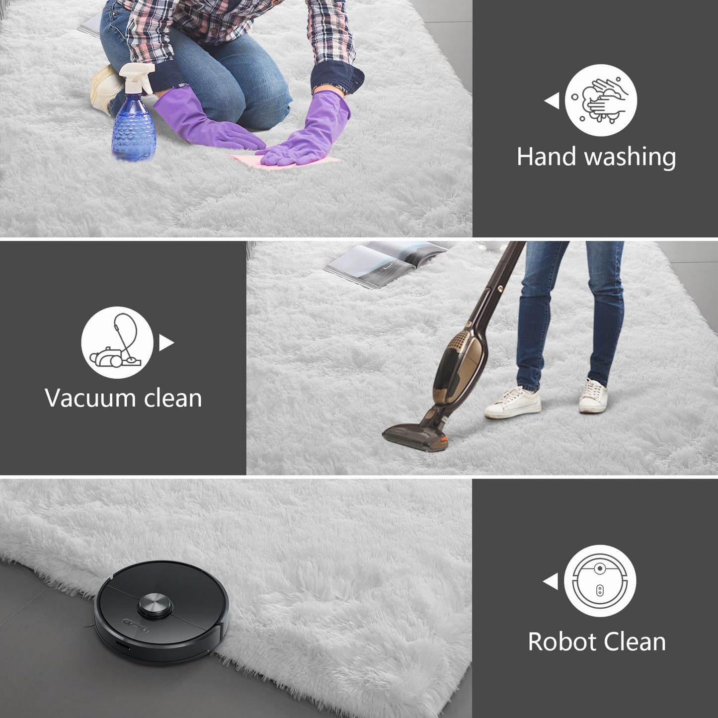 Shag Runner Rug for Bedroom Living Room 2x6 Upgrade Non-Slip Fluffy Soft Bedside Rugs,White Shaggy Carpet for Kids Girls Boys Dorm Nursery Home Decor Aesthetic