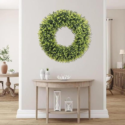 32 Inch Extra Large Boxwoods Green Spring Artificial Wreath for Front Door, Year Round Spring Summer Winter Wreaths for Wall Window Porch Home Farmhouse Outdoor Outside Indoor Decorations