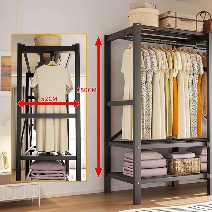 Foldable Portable Wardrobe Closet with Magnetic Doors & Cover, Heavy Duty Covered Clothes Rack with Hanging Clothing Rod, Metal Frame Standing Alone Closet for Bedroom (Door Design D, 70.9IN/180CM)