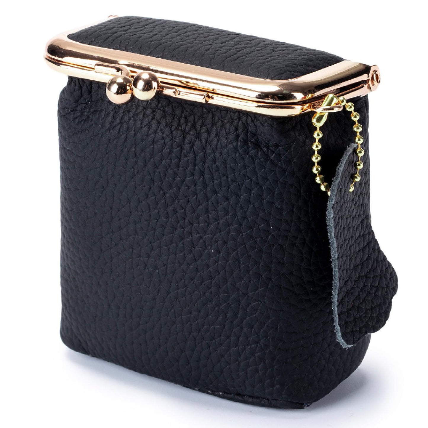 Genuine Leather Vintage Lipstick Coin Purse with Kiss-Lock Closure, mini travel jeweley box, Compact Travel Jewelry Organizer for Earrings, Rings, Keys, Coins (Black)