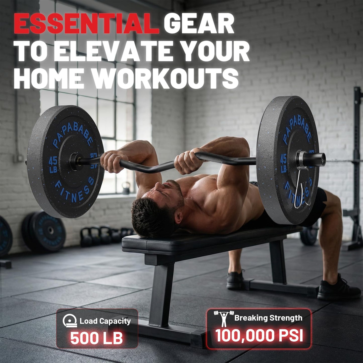 PAPABABE Olympic Barbell, 4ft/4.9ft/6ft/6.2ft Short Barbell for Strength Training and Technique Adjusting, 2 inch Olympic Bar with Volcano Knurling Spin Sleeves Comfortable Grip for Bench Press Curls Deadlifts Home Gym Beginner (4FT Curl Bar)