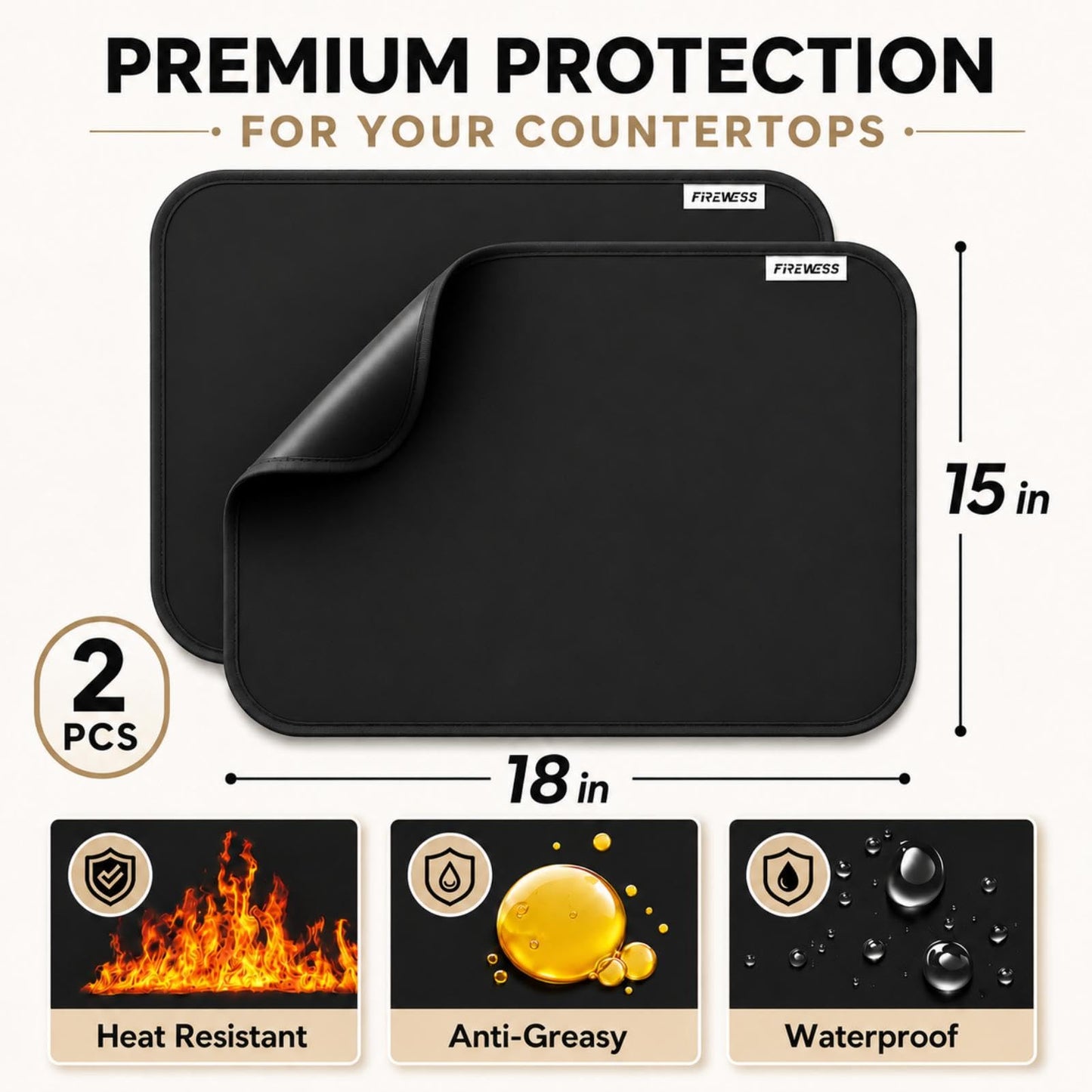 2pack Heat Resistant Mat for Air Fryer, 15x18in Heat Resistant Mat for Countertop, Silicone Kitchen Countertop Hot Pads for Air Fryer, Deep Fryer, Oven