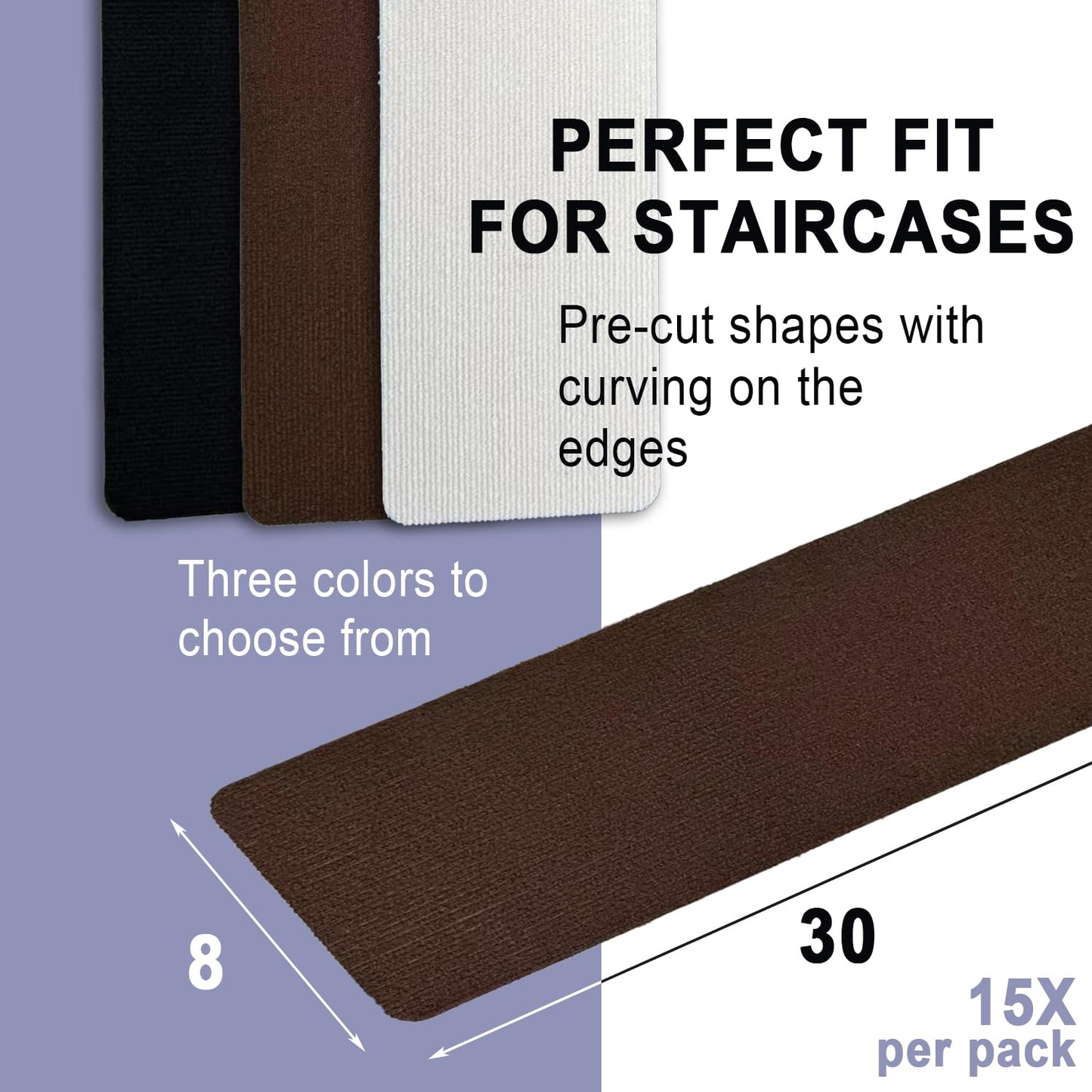 Tigsport Nonslip Stair Treads Wooden Steps, 15 PCS 30" x 8" Safety Rug Slip Resistant Runner with Reusable Adhesive, Carpet Landing Mat for Family Elders Pets Soft Stair Mats Indoor (Black)
