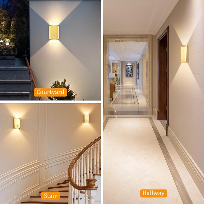 Motion Sensor Wall Lights Gold - Home Decor Light Battery Operated Wall Light Indoor Set of 2 Magnetic Wall Friendly, Decor for Hallway Stairway Dining Room Bedroom Living Room(Gold 2pcs)
