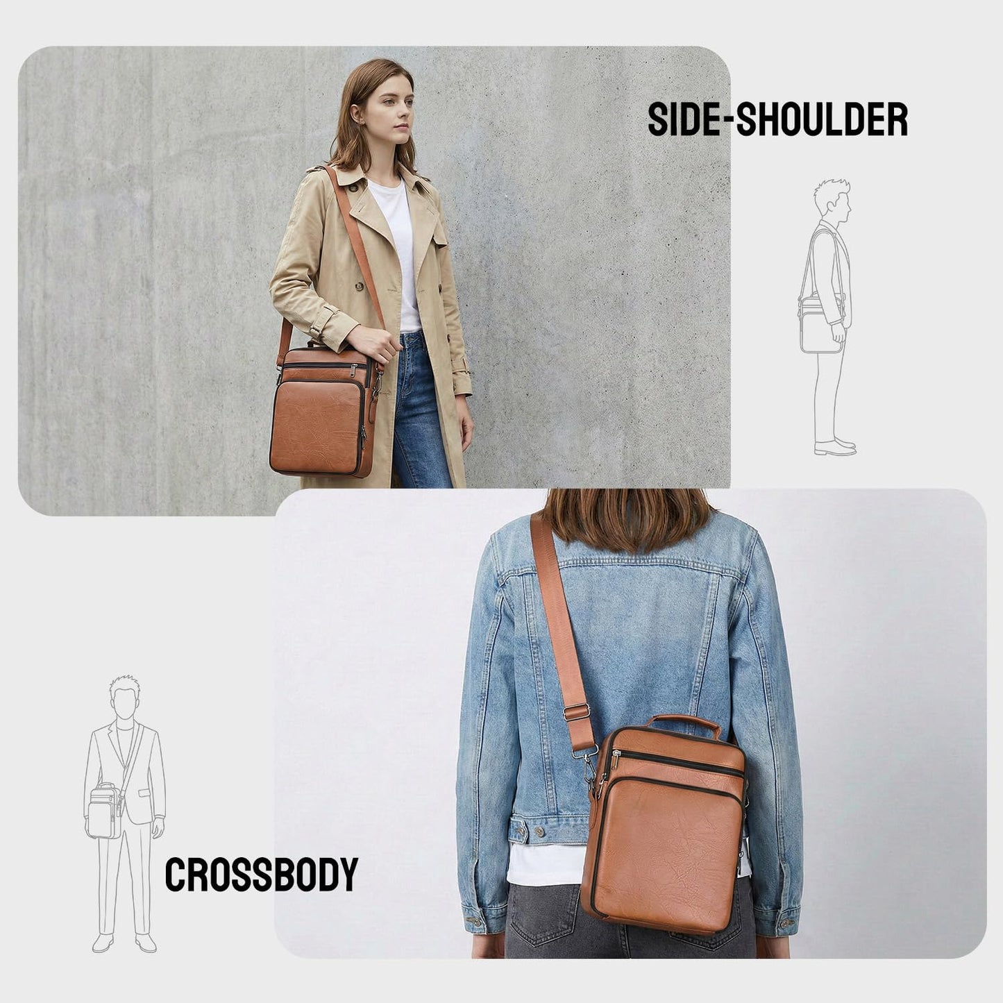 Leather Crossbody Bags for Men and Women, Cross body Purse Shoulder Sling Travel Messenger Bag Handbags Compatible with 11 inch iPad Pro Air 11 w/Magic Keyboard