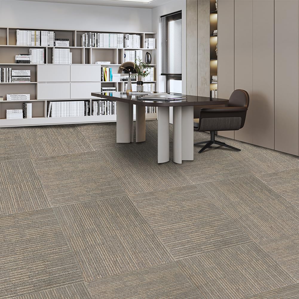 Petgrow Commercial Carpet Tiles, 24" x 24" Squares, 18 Tiles,Non-Slip Soft Floor Carpet for Office, Bedroom, Living Room, Kitchen (1Box, Beige)