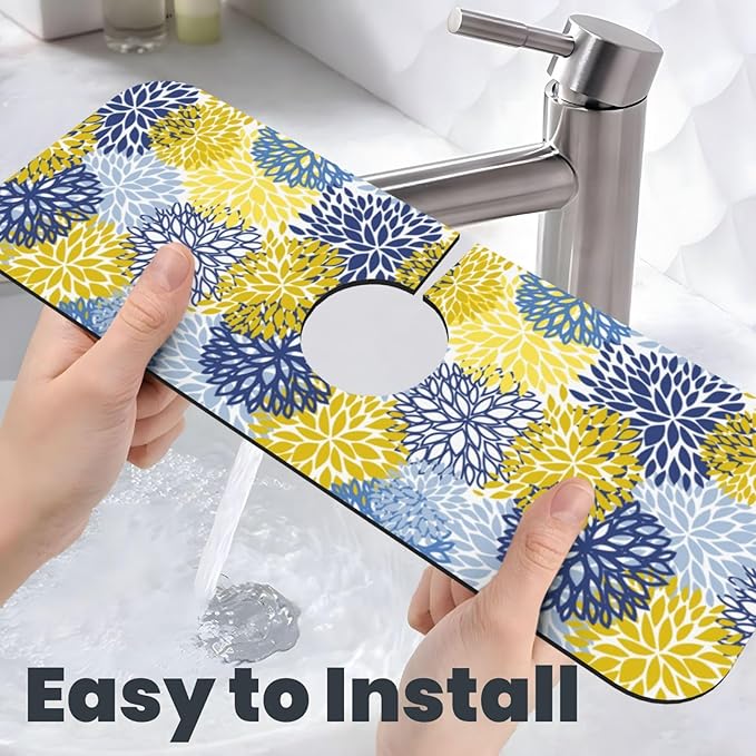 Dahlia Floral Colorful Flower Kitchen Sink Splash Guard Faucet Mat Super