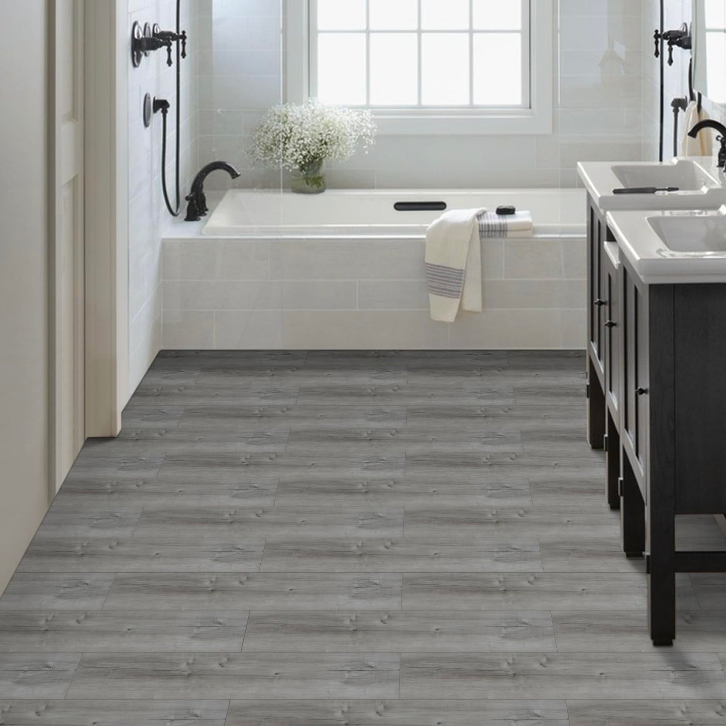Peel and Stick Floor Tile, 10-Pack 15 Sq.Ft, Natural Grey Wood Grain Look, Self Adhesive and Waterproof for Transfer Bathroom, Kitchen, Living Room, Bedroom