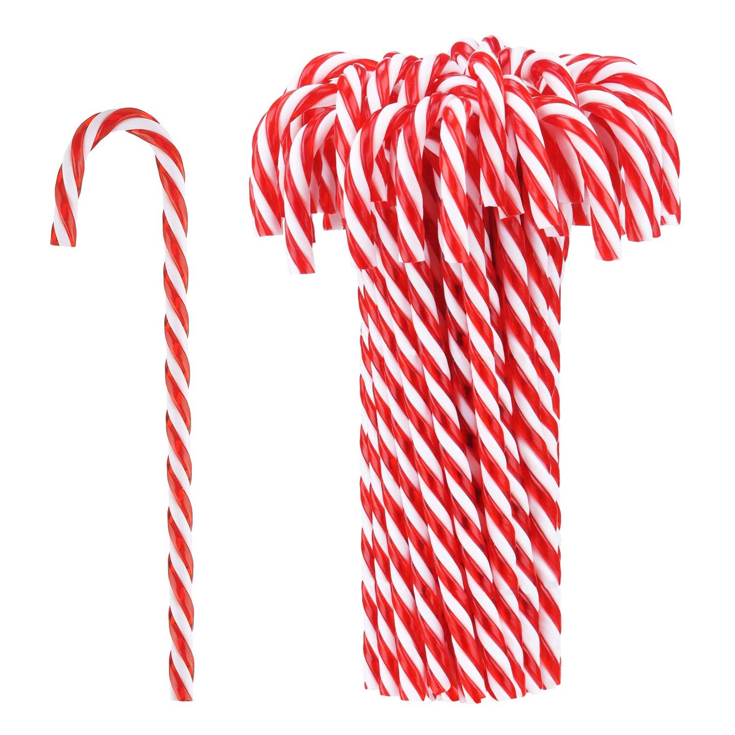 Hicarer 50 Pieces Christmas Plastic Candy Cane 5.9 Inch Christmas Tree Hanging Ornament Decoration Twisted Tree Candy Cane Ornament for Xmas Holiday Party Favor (Red and White)