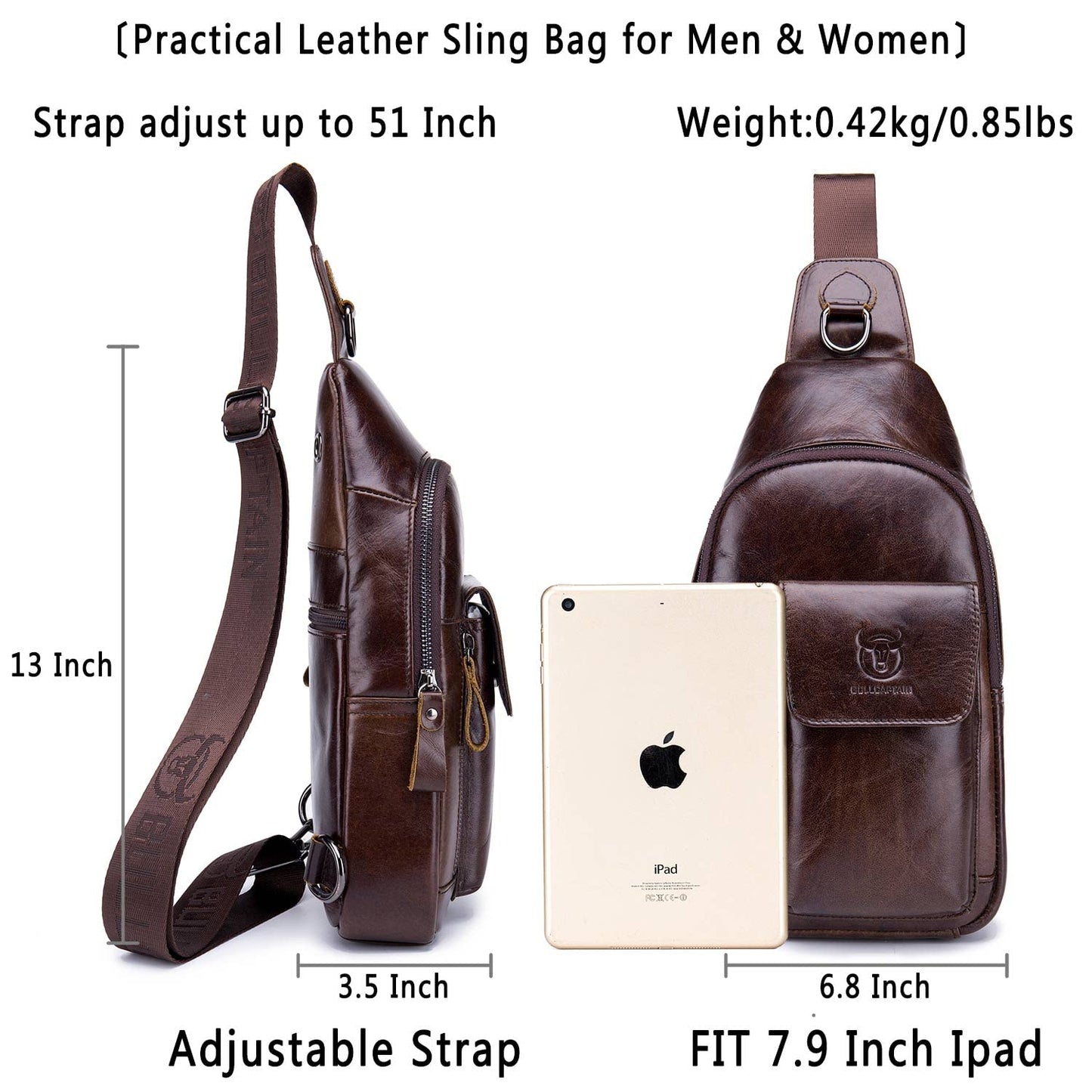 BULLCAPTAIN Mens Leather Crossbody Bag Shoulder Sling Bag Casual Daypacks Chest Bags for Travel Hiking Backpacks (Coffee)