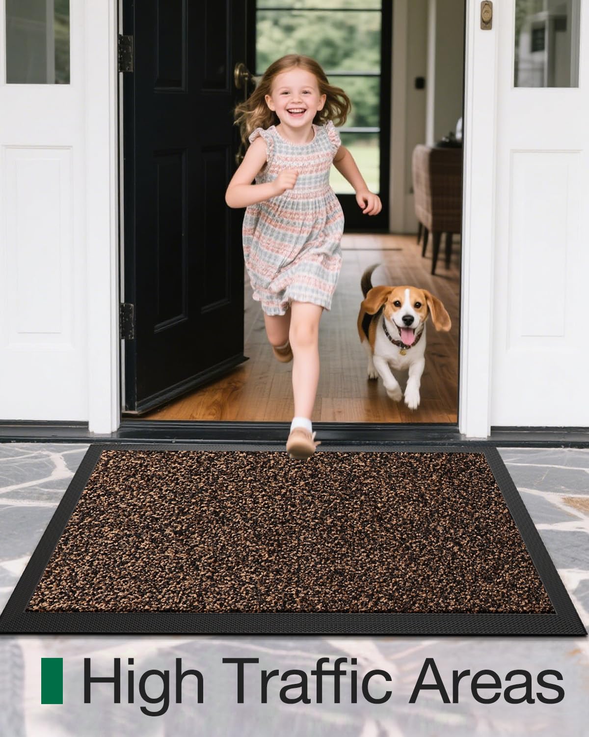 LUMI Front Door Mat Outside Entrance, 24"x36" Non Slip Low Profile Doormat for Entryway, Trap Dirt and Moisture Welcome Mats, Easy Clean, Patio, Garage,Brown