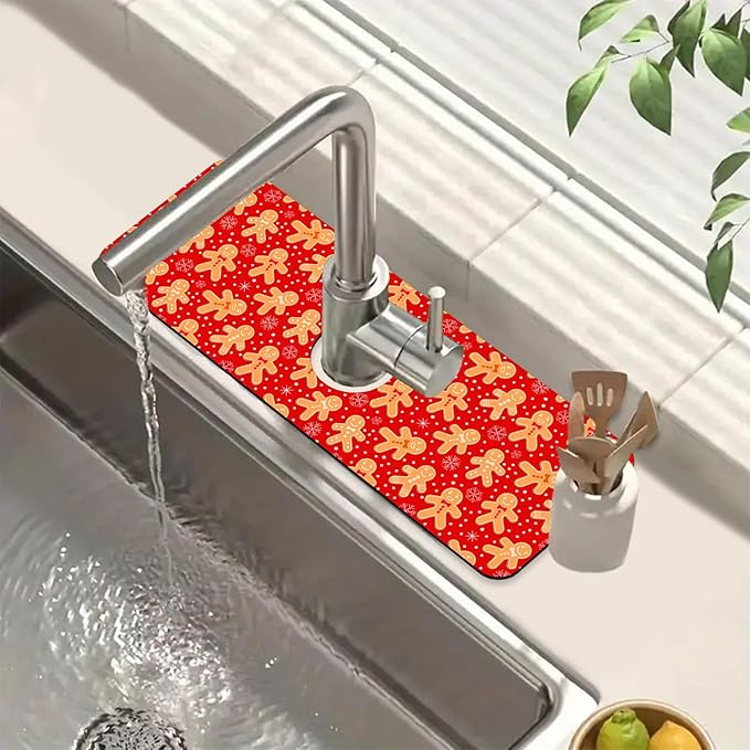 Christmas Merry Xmas Kitchen Sink Splash Guard Faucet Mat Santa Claus Super
