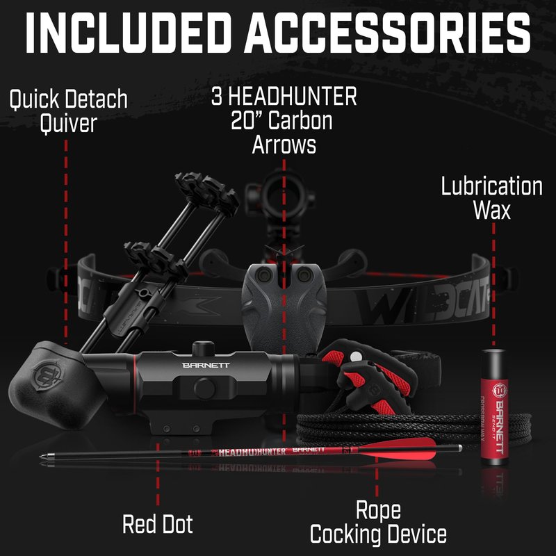 Barnett Wildcat CRX Crossbow Bundle – Includes Bonus Arrow & Broadheads + Scope, Rope Cocking Device, Quiver, 3 Arrows & Neoprene Cover – Tactical 280 FPS Lightweight Hunting Crossbow