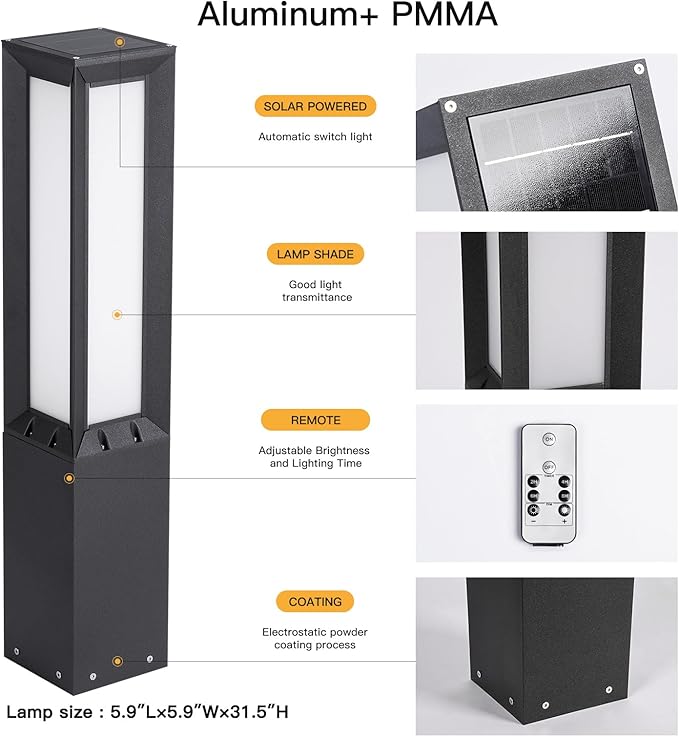 Solar Pathway Light, 31.5" Landscape Path Lights Outdoor Waterproof, Aluminum Driveway Lamp Solar Powered, Dusk to Dawn Walkway Lantern 3000K LED Bollard Lighting for Patio Lawn Garden Sidewalk