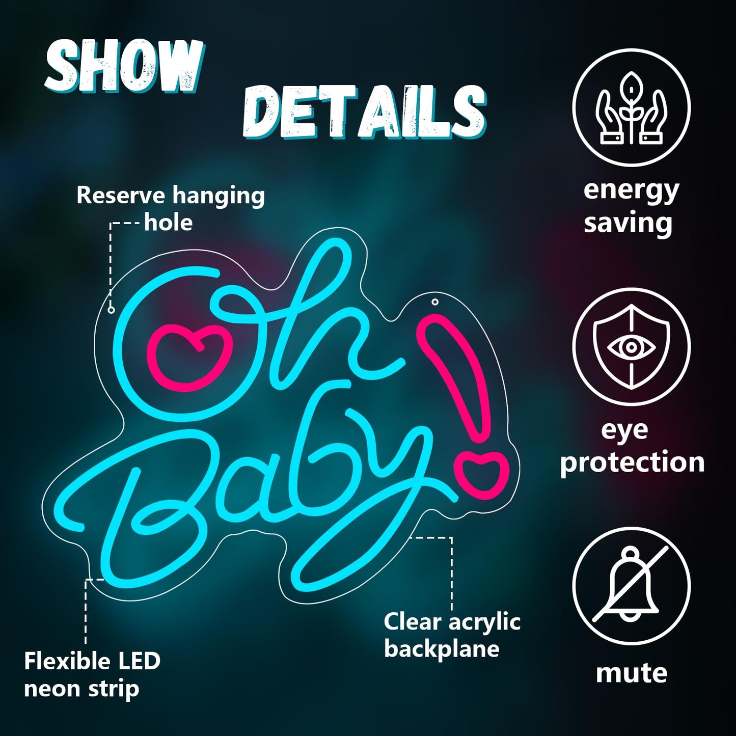 Oh Baby Neon Sign for Wall Decor, Baby Shower LED Neon Light for Boy Girl, Gender Reveal, Birthday Party Wall Decor,16.14x12.6 inches