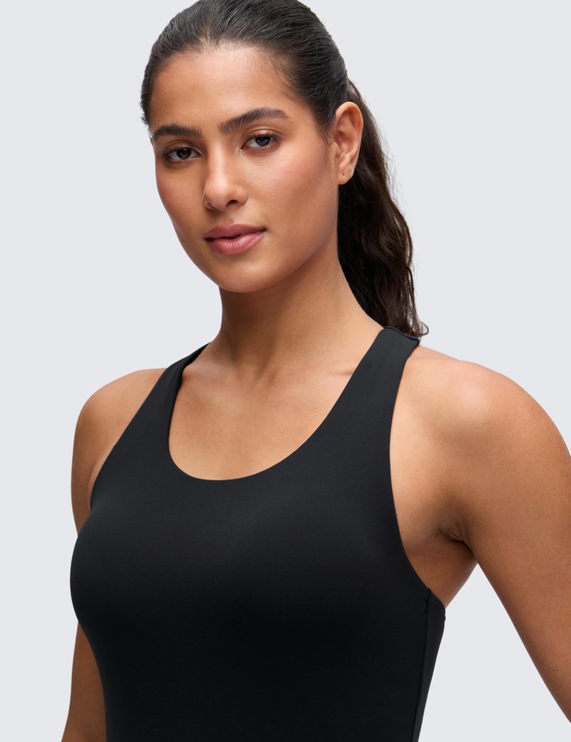 CRZ YOGA Butterluxe Workout Tank Tops for Women Built in Bras Padded - Racerback Athletic Spandex Yoga Camisole Black Large