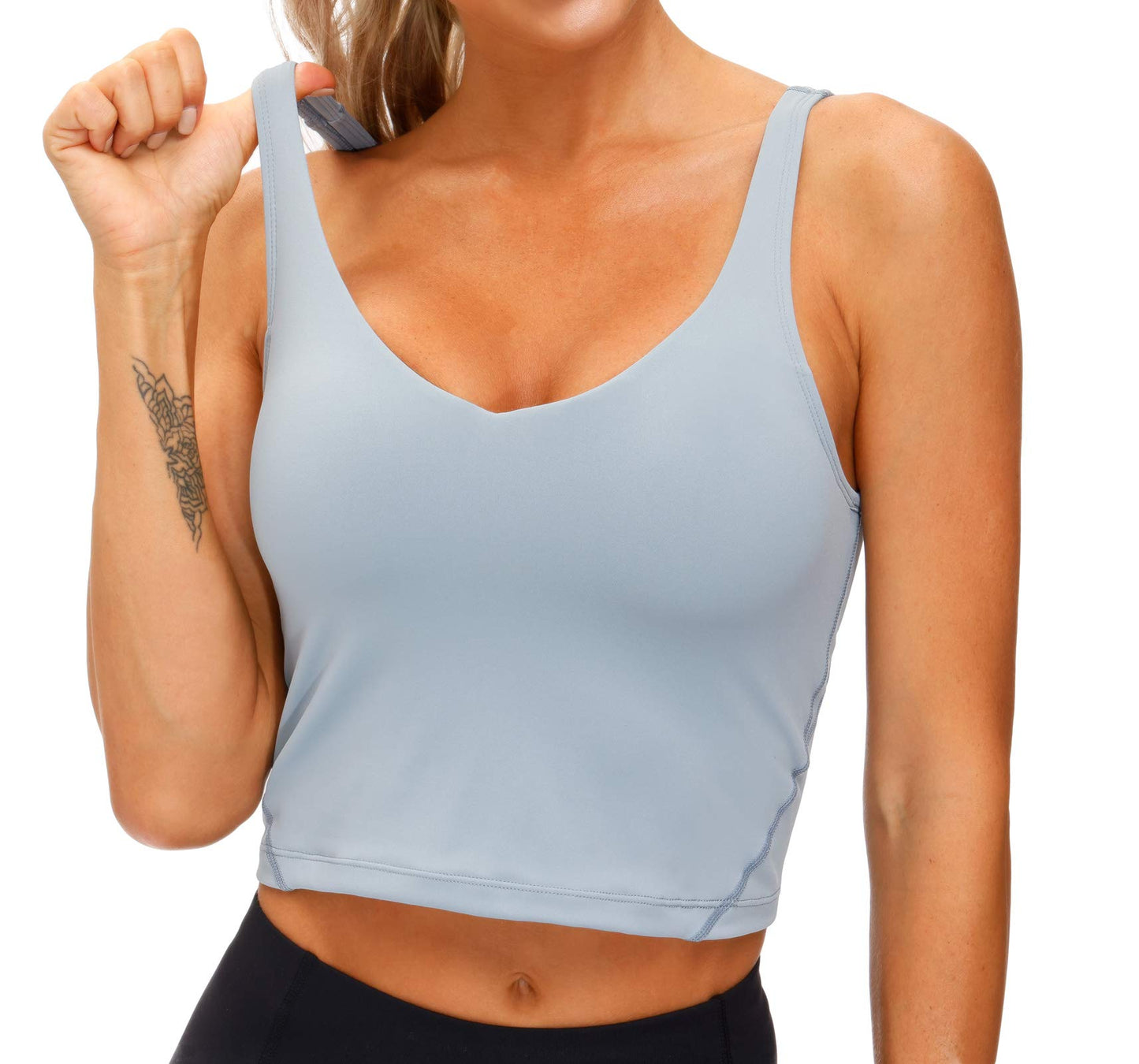 Women’s Longline Sports Bra Wirefree Padded Medium Support Yoga Bras Gym Running Workout Tank Tops (Denim Blue, Small)