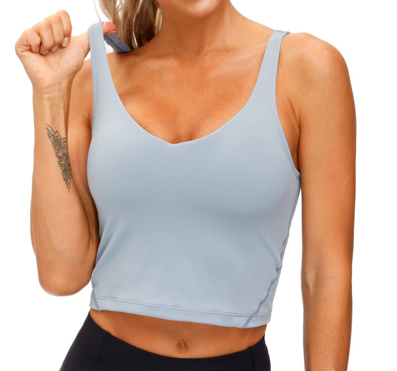 Women’s Longline Sports Bra Wirefree Padded Medium Support Yoga Bras Gym Running Workout Tank Tops (Denim Blue, X-Small)