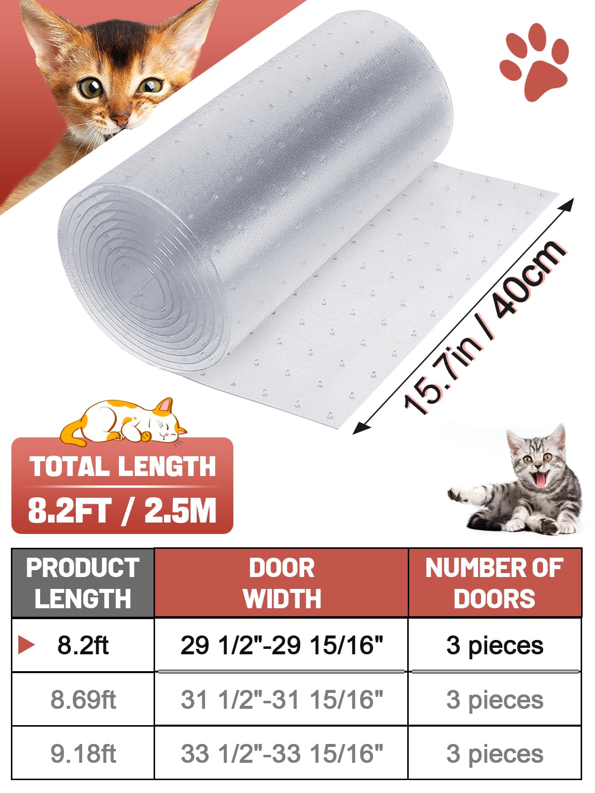 8.2Ft(L) Carpet Protector for Pets - Anti-Slip Cat Carpet Protector, Scratch Resistant Pets Scratch Stopper, Easy to Cut Floor Runner Under Doorway to Prevent Tearing