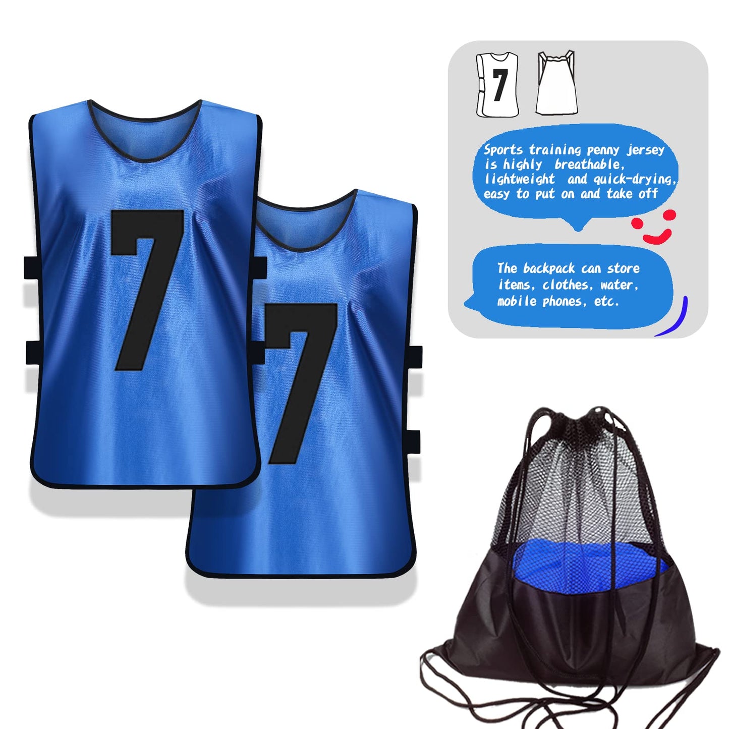 PULUOMASI 12 Pcs Team Sports Pinnies for Youth,Numbered Practice Jerseys