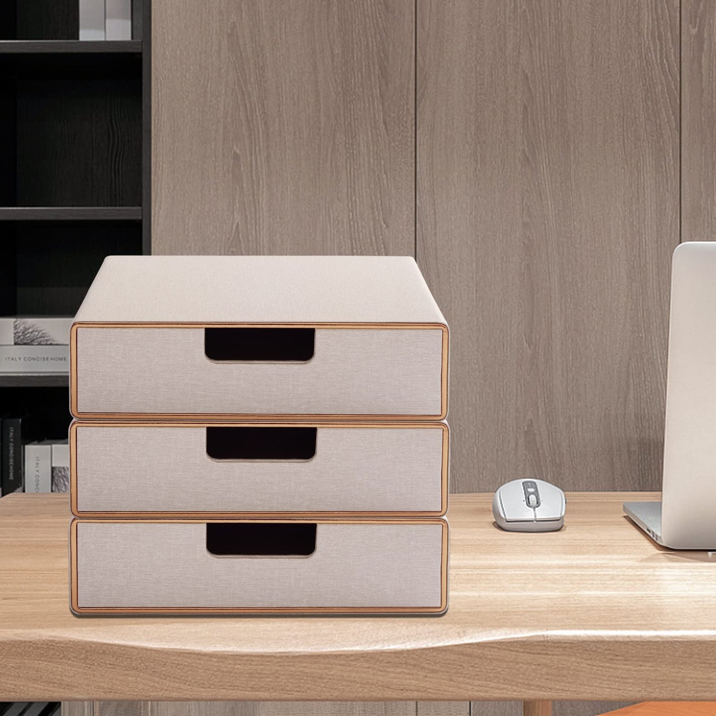 XNONE PU Leather Stackable Organizer Drawer,Executive Office Supplies Desktop Filing A4 File Cabinet/Holder for Jewelry/Bill/Paper/Documents/Makeup Home Decor Stationery Storage Box,Beige