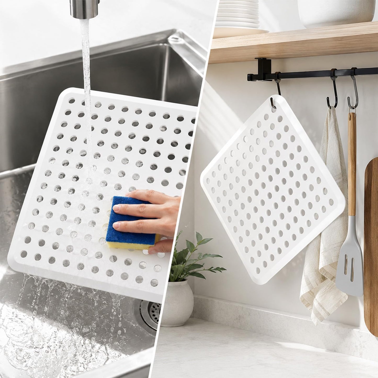 Sink Protector Mats 11.2x12.7 Inch Dish Drying Mats for Bottom of Kitchen Sink Fast Drain Sinks Mat for Glassware and Dishes