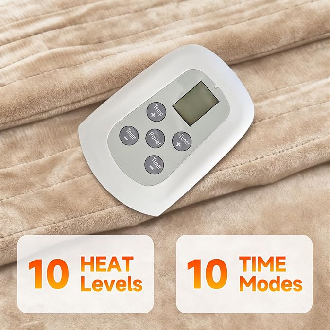 Heated Blanket Electric Blanket Twin 62"x84" Fast Heating Electric Blanket with 10 Heat Levels & 10 Hours Auto-Off Overheat Protection Cozy Soft Flannel Heated Throw Blanket