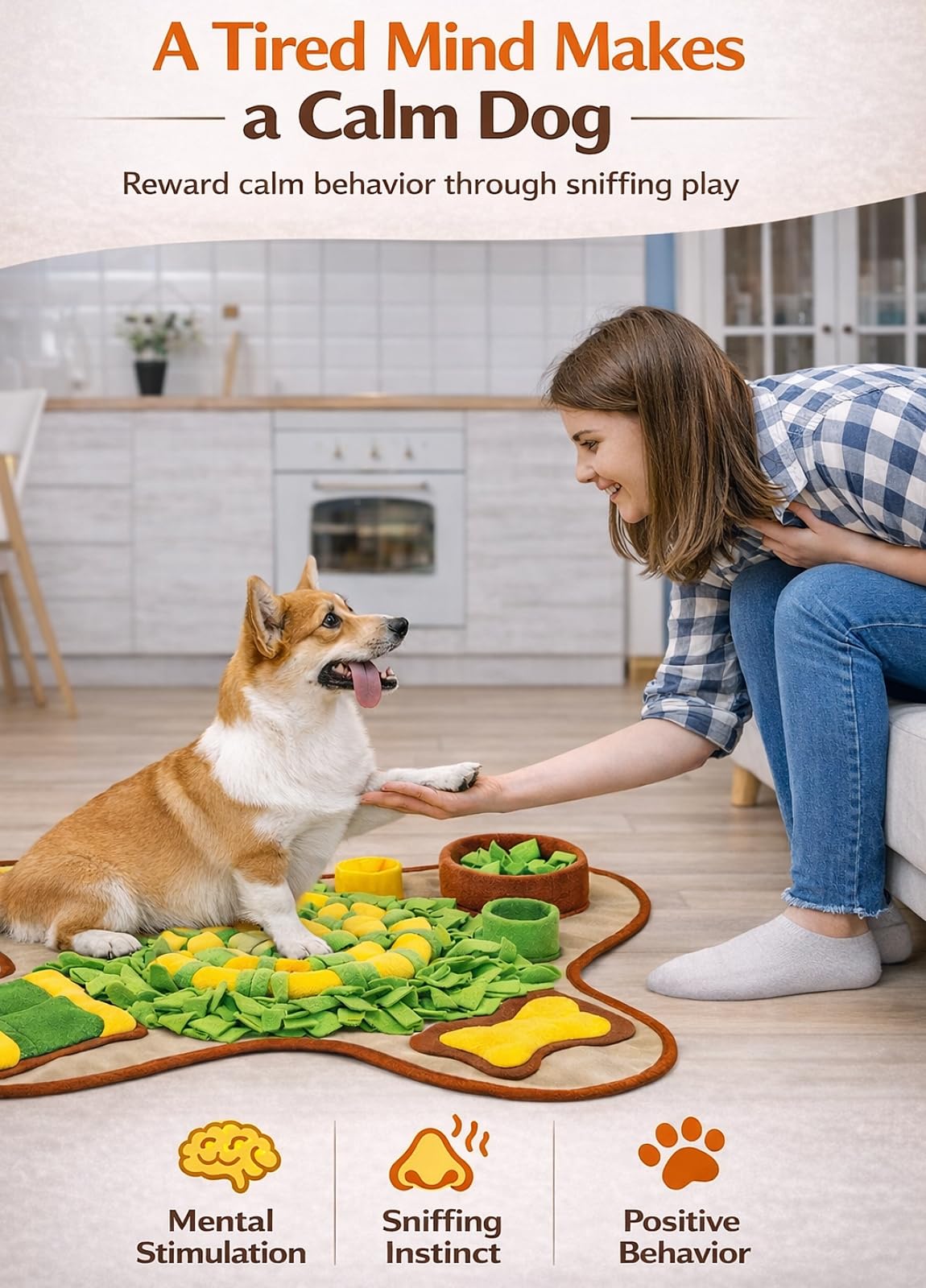 HOPET Snuffle Mat for Dogs Large Breed, 28.3''x28.3'' Interactive Puzzle Dog Food Mat, Easy to Clean, Durable, Mental Stimulation & Slow Feeding Game for All Breeds