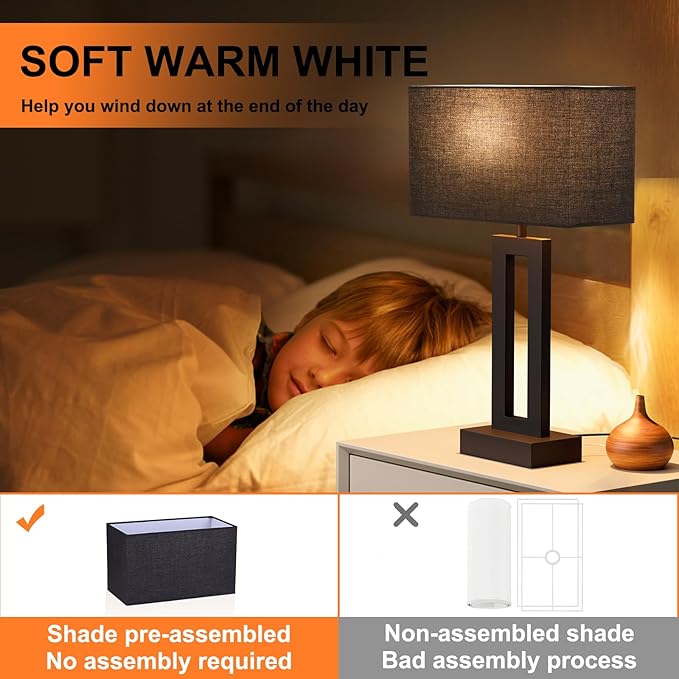 Seealle Nightstand Table Lamps for Bedrooms Set of 2 - Touch Bedside Lamp with USB C+A, 3 Way Dimmable Living Room End Tables 2, Modern Night Stand Bed Side Guest Room(Black) E. Black