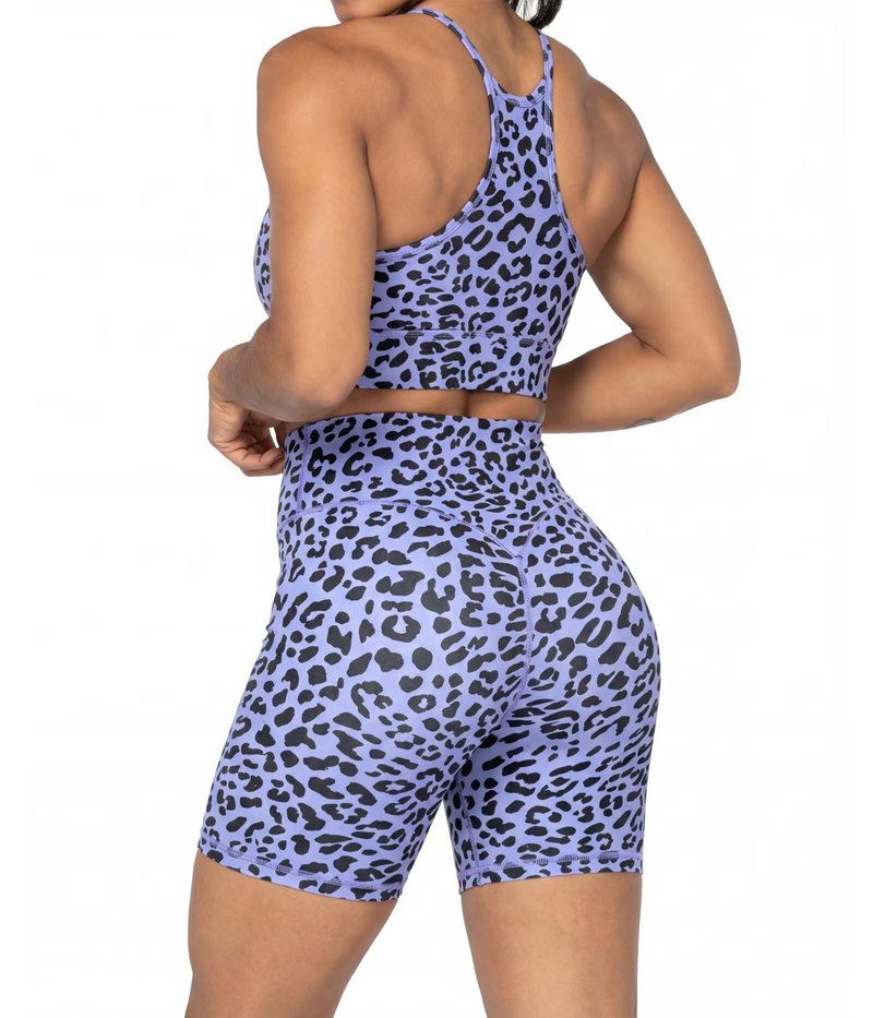 Sunzel 8" Waist Biker Shorts for Women No Front Seam Soft Yoga Workout Gym Bike Shorts Tummy Control Squat Proof Leopard Periwinkle X-Large