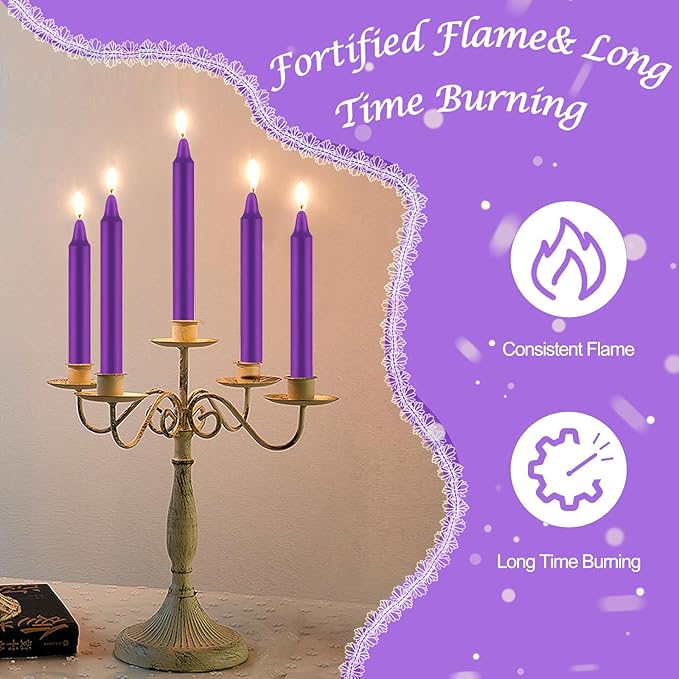 Tobeape Spell Chime Candles 24 pcs Purple Candles, 4" Tall Unscented Mini Taper Candle Christmas Advent Candle for Witchcraft, Wiccan Altar, Magic Tools, Rituals, Prayer, Meditation, Party Decoration