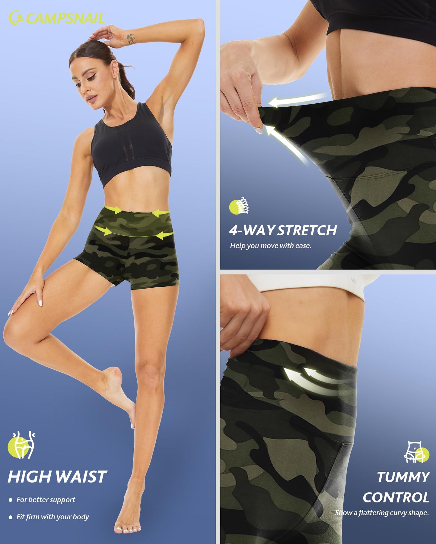 CAMPSNAIL Workout Biker Shorts Women - 3"/5"/8" High Waisted Tummy Control Spandex Booty Volleyball Shorts for Yoga Dance