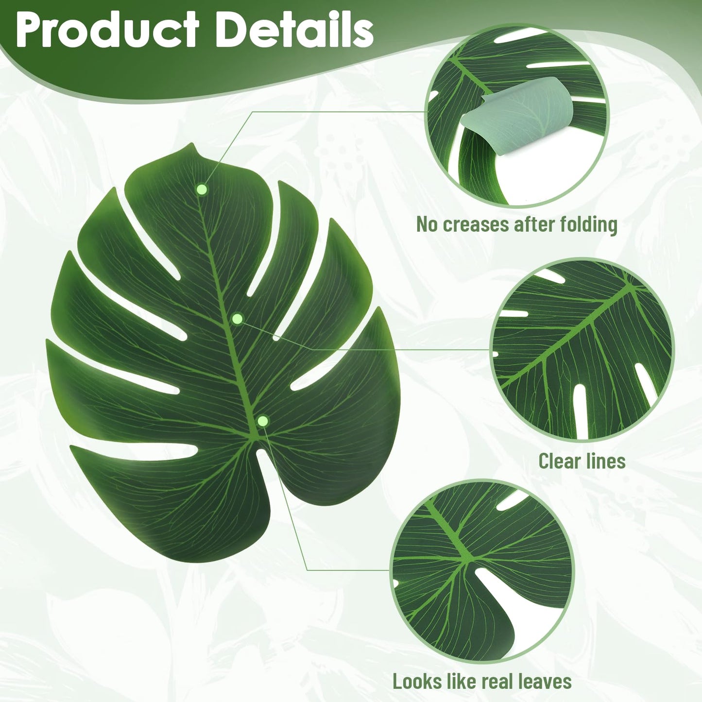 ARTKAIKE Artificial Palm Monstera Green Leaves for Birthday Party Table Decor, Realistic Tropical Fake Plants for Dinosaur/Jungle, Luau & Safari Theme Events (18, Monstera)