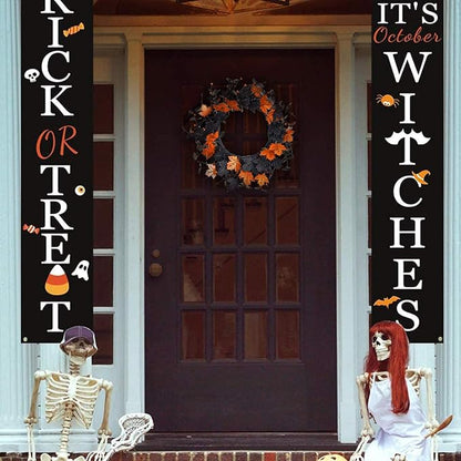 YNYLCHMX 18" Halloween Wreath for Front Door, Halloween Door Wreaths, Fall Autumn Farmhouse Wreath with Golden and Black Maple Leaves for Home Winsow Decorations Indoor Outdoor Party Decor
