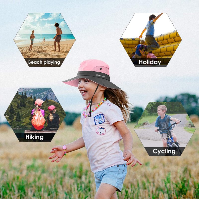 Kids UV Sun Hat with Ponytail Hole UPF 50 Bucket Cap for Girls Summer Beach ? Fishing (M:5-12T(Head circumferences 20.6''-21.8''), Light Pink) Medium