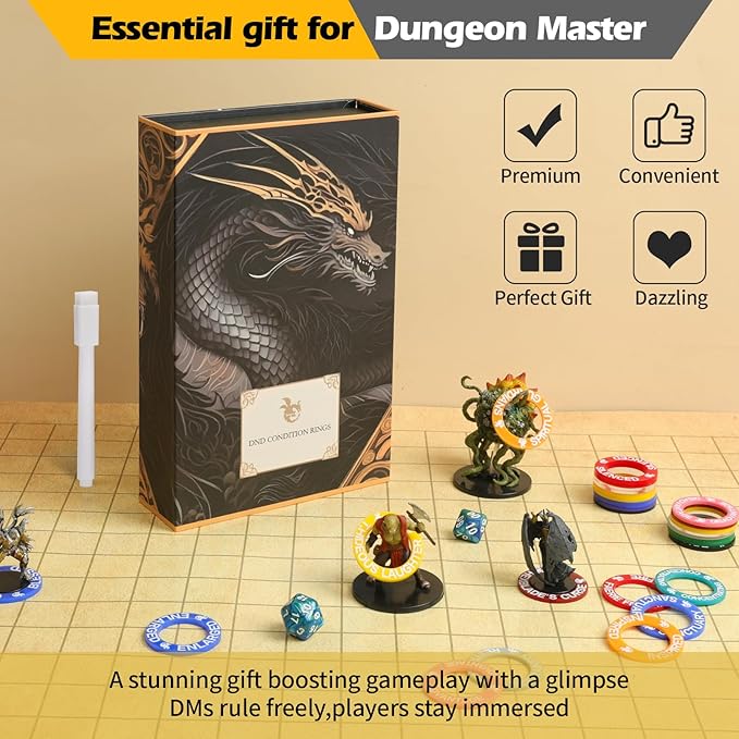 52 Unique DND Miniatures Condition Rings 92 PCS Status Effects Markers - Including 5 Customizable Blank Rings Ideal for Dungeons and Dragons &amp 5th Edition Best DND Gifts for DM