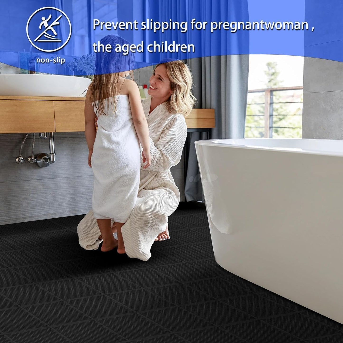16 PCS Modular Interlocking Cushion Interlocking Floor Tiles with Hole Drainage Mat 10" x 10" Non Slip Pool Deck Mat Outdoor for Drain Deck Pool Patio Shower Kitchen Balcony (Black)