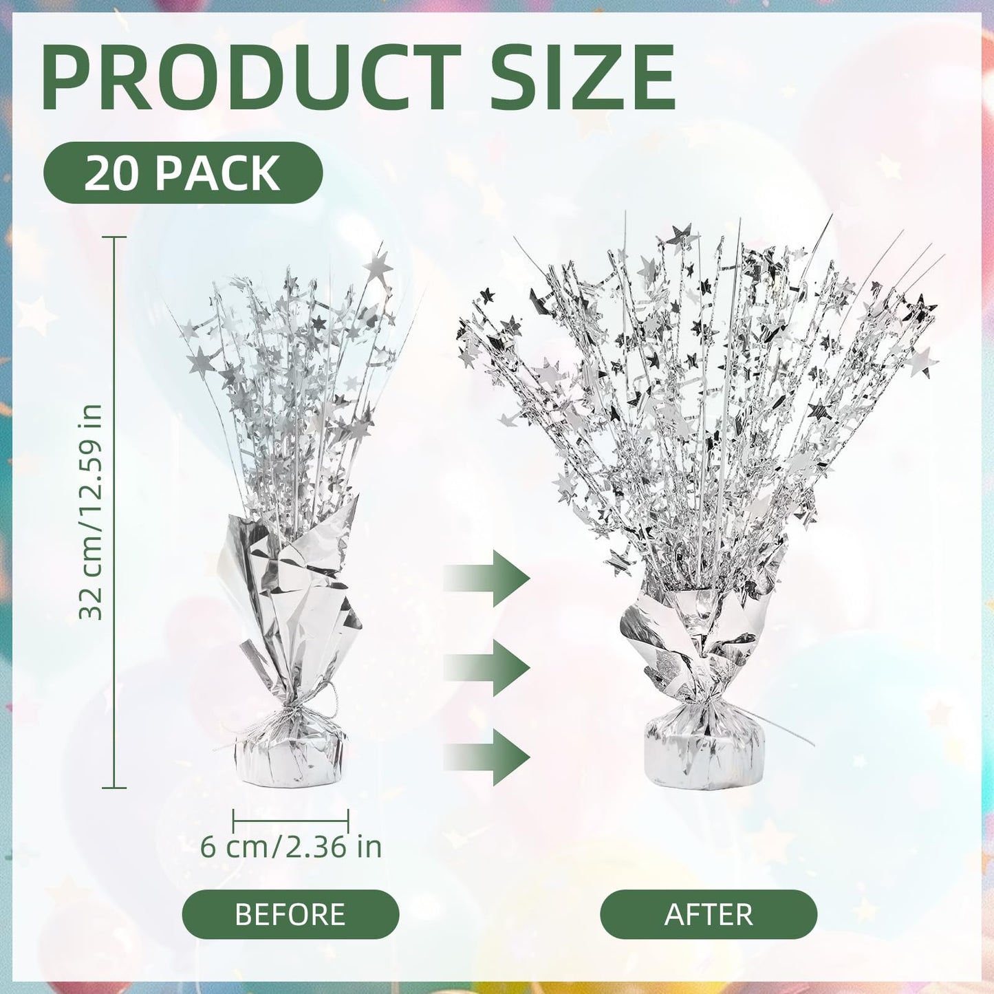 Ohiyoo 20 Pack Silver Foil Spray Centerpiece Star Table Decoration Metallic Burst Table Centerpieces for Birthday New Year Wedding Anniversary Graduation Party Supply (Silver)
