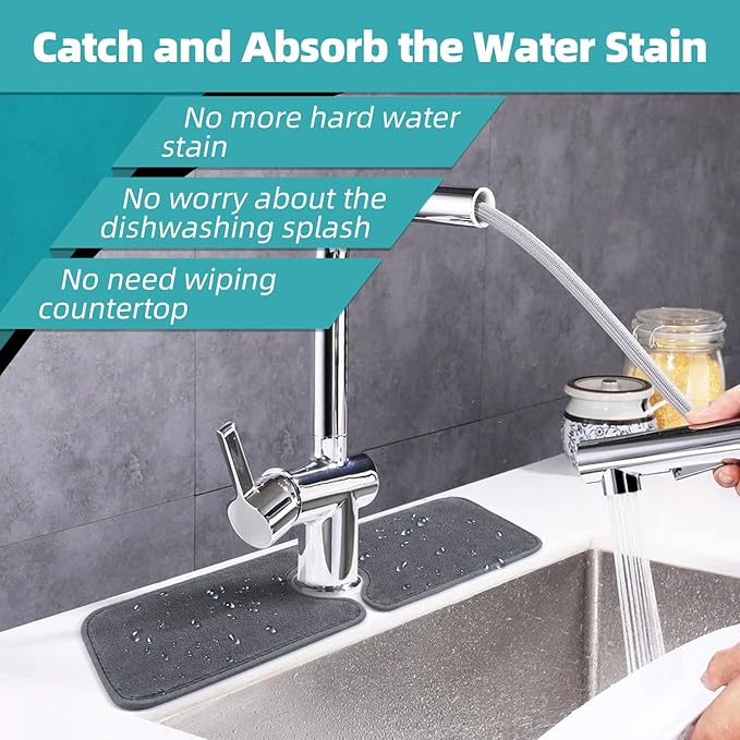 PoYang 4 Pack Faucet Mat for Kitchen Sink Splash Guard Short: Super Absorbent
