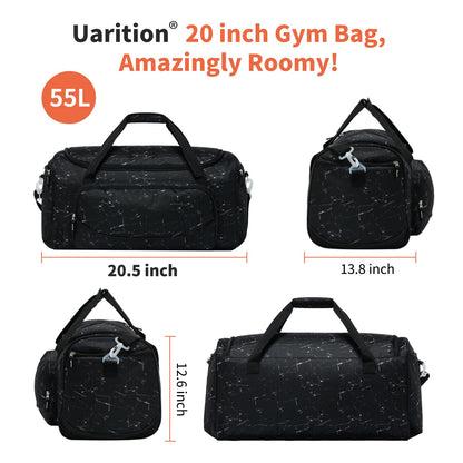 Gym Bag for Men - 55L Black Durable Large Duffle Bag for Travel, Workout, Fitness & Sport