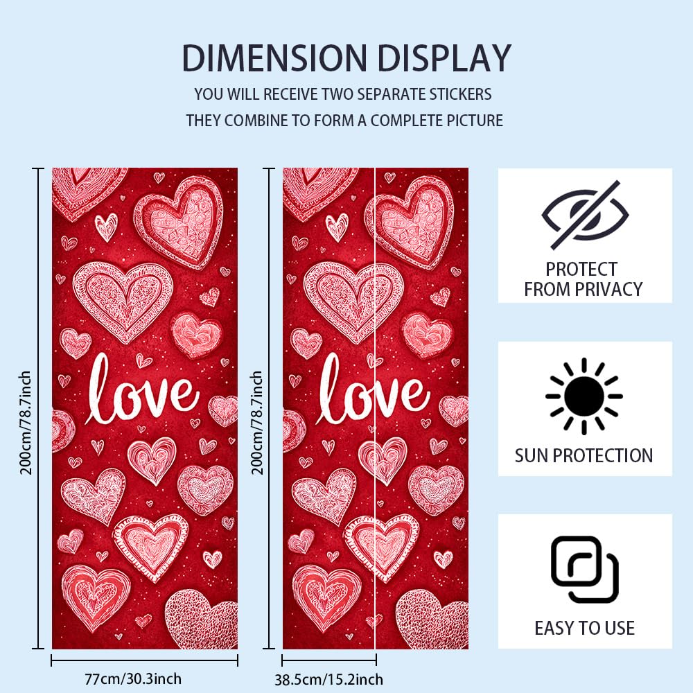 WDESYADMS Valentine’s Day Door Sticker 30.3x78.7 Inch PVC Self Adhesive Red Heart and Love Design Peel and Stick Decorative Door Decal for Bedroom Living Room Entryway Romantic Decor