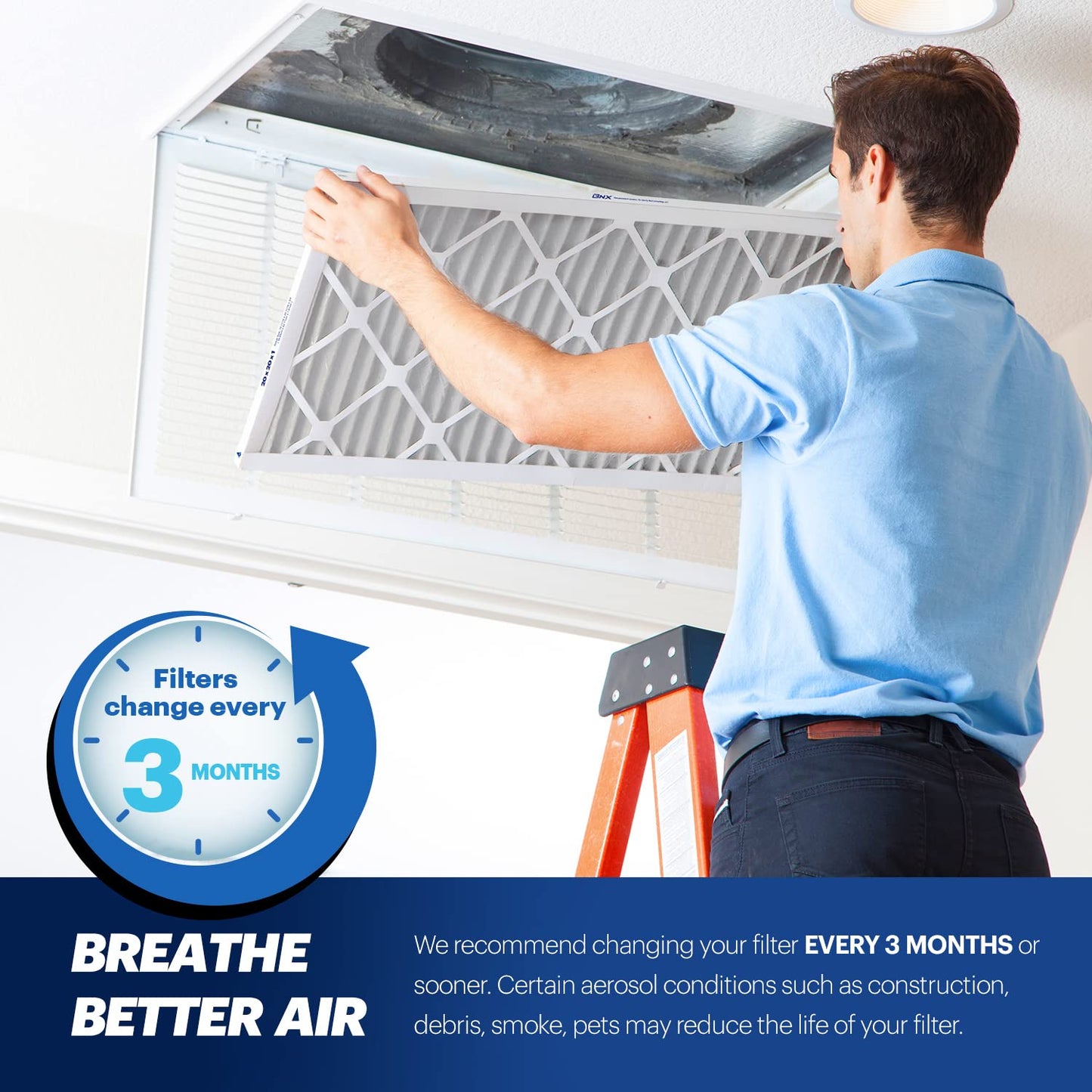 BNX TruFilter 20x20x1 MERV 13 (4-Pack) AC Furnace Air Filter - MADE IN USA - Electrostatic Pleated Air Conditioner HVAC AC Furnace Filters - Removes Pollen, Mold, Bacteria, Smoke