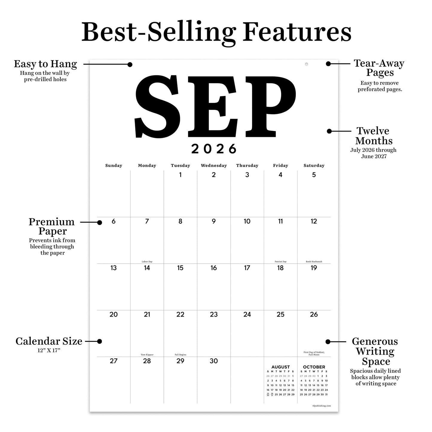 TF Publishing July 2026 - June 2027 Medium Art Poster Wall Calendar with Premium Paper Tear-Off Sheets - 12 Month Academic Year 2026-2027 Desk or Hanging Office Calendar for Schedules - 12 in x 17 in