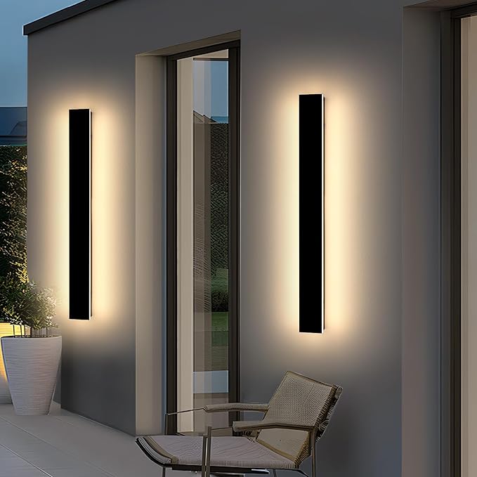 Mikeru 2 Pack 31.4inch Modern Outdoor Wall Sconce, 3000K/4500K/6000K 3 Color Temperature LED Exterior Light Fixtures, Modern Long Porch Lights Wall Sconce for Garage, Doorway, Porch, Patio
